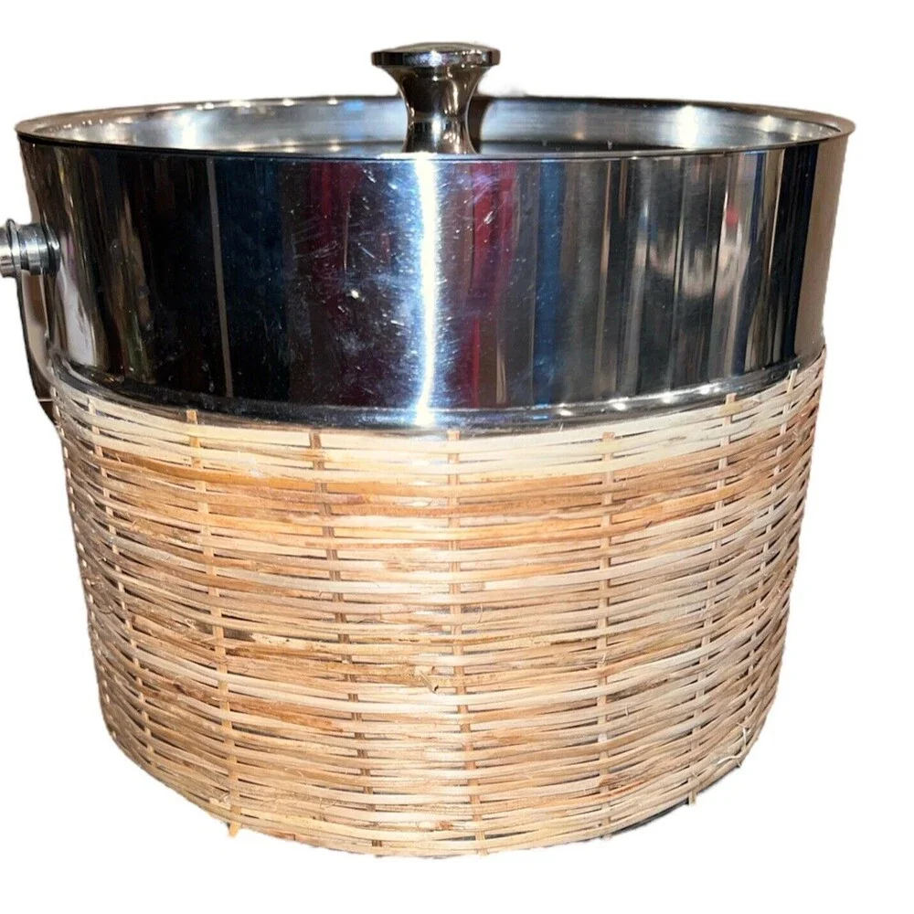 Tommy Bahama Ice Bucket Stainless Steel Basket Weave Nautical Bar